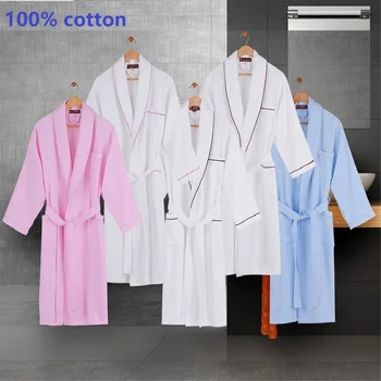 100% чистый Хлопок однотонный халат халат Унисекс плюс размер пижамы одежда для сауны Домашний Халат вафельная ночная рубашка Пижамы