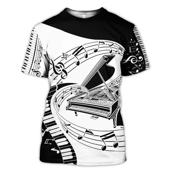 2023 Детская футболка с 3D-принтом фортепианной музыки, модная повседневная футболка с круглым вырезом и короткими рукавами, уличная одежда, топ с короткими рукавами.