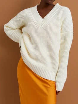 2023 Зимние Женские пуловеры, Корейская уличная одежда, повседневные топы с V-образным вырезом и длинными рукавами, Зеленые Винтажные Вязаные свитера большого размера для женщин