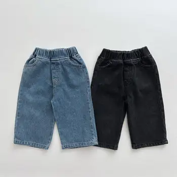 2023 Осенние Новые джинсовые брюки для маленьких мальчиков, детские повседневные брюки, джинсы для маленьких девочек, брюки для малышей, Модная детская одежда для малышей