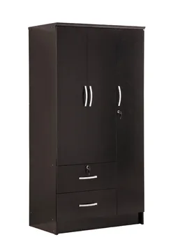 3-дверный шкаф для спальни с выдвижными ящиками, черная отделка