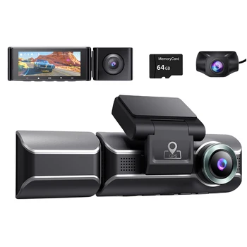 3-Канальный Автомобильный Видеорегистратор 4K + 1080P Для Вождения Автомобиля, Встроенная Автоматическая Видеокамера WiFi GPS с SD-картой 64 ГБ/128 ГБ, Режим Парковки 24 часа
