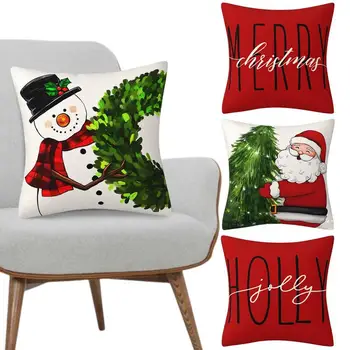 4шт Рождественских наволочек, удобные Квадратные льняные наволочки, красные и белые Декоративные Рождественские подарки для кресла и дивана