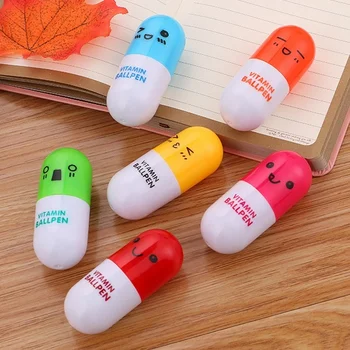 5шт креативных таблеток с витаминной улыбкой, эластичная шариковая ручка, школьная шариковая ручка, детские канцелярские принадлежности Kawaii School Supplies