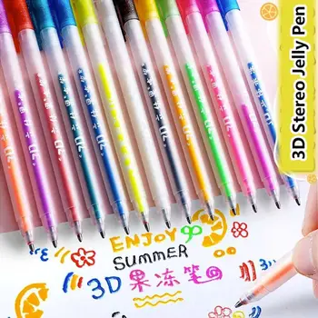 6ШТ 3D Трехмерная желейная ручка Цветная гелевая ручка Студенческая милая ручка Многоцветная ручка для рисования Граффити Керамическая стеклянная ручка для ногтей