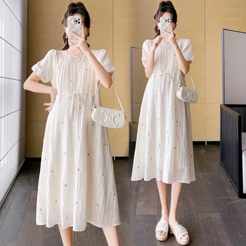 8676 # 2023 Летнее Корейское модное длинное платье для беременных, Милая Качественная одежда A Line для беременных, одежда для беременных
