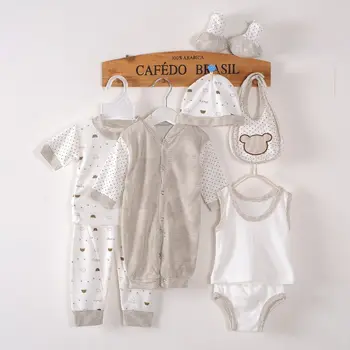 8ШТ Комплект одежды для новорожденных Хлопчатобумажная Одежда для мальчиков, весенне-осенний Тканевый костюм, Комплекты одежды для новорожденных девочек, Шапка для новорожденных