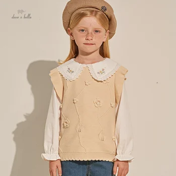 Dave Bella/ Детский Свитер-Жилет, Одежда 2023 года, Новый Осенний Удобный Модный Повседневный Милый Топ Для девочек, Открытый DK3236119