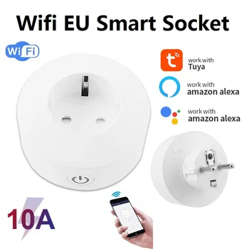 EU 10A Smart Wifi Power Plug Умная Беспроводная Розетка Wifi Работает с Alexa Google Home Assistant Tuya Smart Life APP