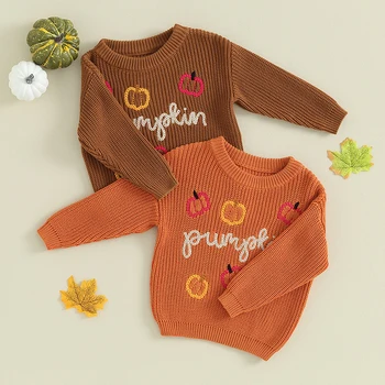 FOCUSNORM 0-18 м, Свитер для маленьких мальчиков и девочек на Хэллоуин, пуловеры с длинными рукавами и вышивкой в виде тыквы, осенне-зимняя одежда