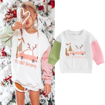FOCUSNORM/ Рождественские свитшоты для маленьких девочек от 0 до 4 лет, футболки, цветные пуловеры в стиле пэчворк с длинным рукавом и буквенным принтом, топы