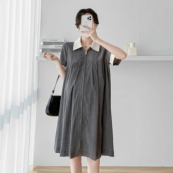 O54013# Платье для беременных, корейское свободное платье для женщин, стильное летнее платье с воротником 