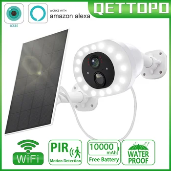 Qettopo 5MP WIFI Солнечная Камера Встроенный Аккумулятор 10000 мАч PIR Обнаружение Человека Наружная Безопасность CCTV IP-Камера Видеонаблюдения iCSee