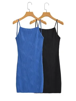 TRAF 2023 Летняя новая женская трикотажная юбка на подтяжках с открытой спиной, сексуальное платье с тонким плечевым ремнем