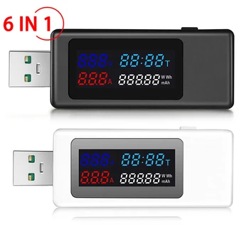 USB-тестер 6 В 1, цифровой вольтметр постоянного тока, амперметр, измеритель напряжения, тока, временной амперметр, детектор с автоматической функцией памяти