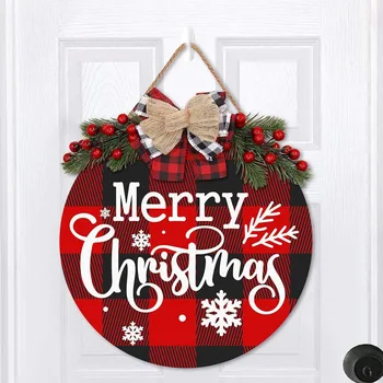 Американский Деревянный Рождественский приветственный знак, С Рождеством, Гирлянда с бантом, Дверной молоток, Украшение для дома, Рождественские украшения 2023