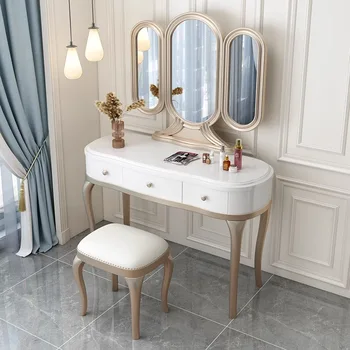 Американский туалетный столик, Французский легкий роскошный туалетный столик с зеркалом для макияжа, туалетный стул для спальни, встроенный туалетный столик