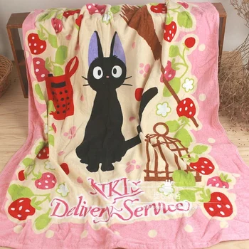 Аниме Полотенца Кики Черный кот Впитывающие полотенца Мультяшное милое хлопчатобумажное одеяло Мягкое детское банное полотенце для девочек