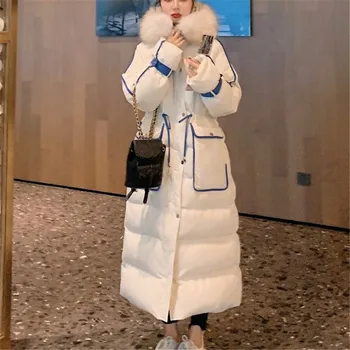 Белые ватники для женщин Зима 2023, новое стильное корейское свободное утолщенное теплое длинное хлопчатобумажное пальто, Женская верхняя одежда Y4404