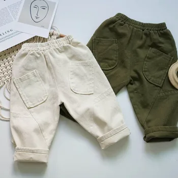 Брюки для маленьких девочек и мальчиков, весенне-осенние повседневные модные брюки, хлопковые однотонные детские брюки с эластичной резинкой на талии от 1 до 7 лет, детские брюки