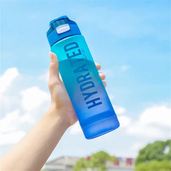 Бутылка для воды объемом 1 л, мотивационная бутылка для питья, спортивная бутылка для воды с отметкой времени, градиент желеобразного цвета для студентов, взрослых и детей
