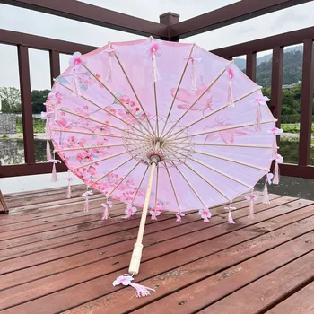 Водонепроницаемый Зонт с кисточкой из шелковой ткани, китайский зонт для фотосъемки древних костюмов Ханфу, классический Зонт из масляной бумаги, зонтик от солнца