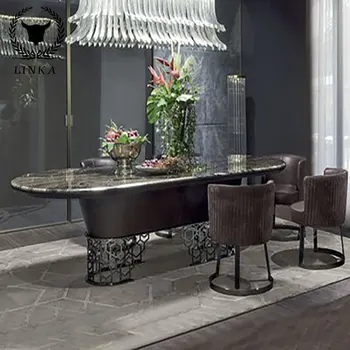 Высококачественный мраморный обеденный стол и стул роскошный прямоугольный обеденный стол в ресторане западной кухни из итальянской нержавеющей стали