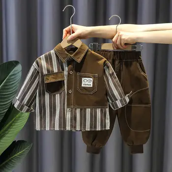 Детская одежда весенняя одежда для мальчиков, новая детская весенне-осенняя модная одежда, комплект из двух предметов в полоску для малышей