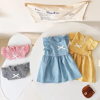 Детская одежда для девочек Детская одежда Корейская версия Детское платье принцессы в клетку