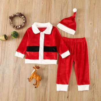 Детский лацкан Санта Клауса для малышей, красная рождественская одежда для вечеринки, милый комплект для детей, рождественский костюм, детский Рождественский комплект