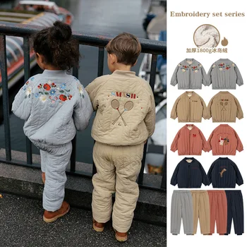 Детское пальто 2023 Осень / зима, ветрозащитная куртка для мальчиков, теплая хлопковая куртка для девочек, комплект хлопковых штанов