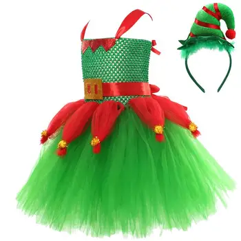Детское праздничное платье в костюме эльфа, Рождественское Зеленое платье в костюме эльфа, праздничное платье для косплея в костюме эльфа для девочек, Рождественское Праздничное платье в костюме эльфа для косплея