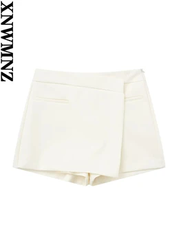 Женская асимметричная юбка XNWMNZ, женственная шикарная юбка с накладными прорезными карманами, многослойная накидка с высокой талией