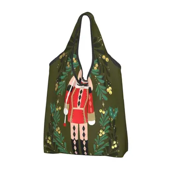 Женская повседневная сумка для покупок Green Nutcracker, сумка-тоут большой емкости, портативная сумка для хранения, складные сумки