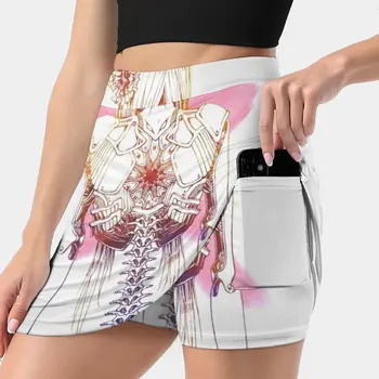 Женская юбка Cyborg Girl Spine (розовая) с потайным карманом, теннисная юбка, юбки для гольфа, юбки для бадминтона, юбки для бега, Чернильный робот