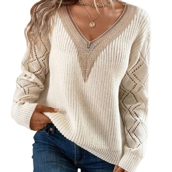 Женские блузки, весенне-осенний свитер в корейском стиле, пуловер с V-образным вырезом, свитер с открытой спиной