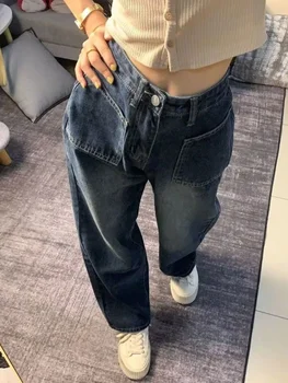 женские джинсы с прямыми штанинами и высокой талией, зимние плюшевые женские брюки большого размера с узкими широкими штанинами y2k jeans