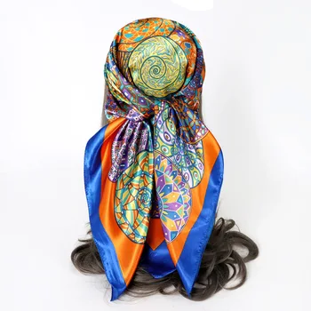 Женский Модный цветочный шарф, Бандана, Косынка из искусственного шелка, Повязка на голову в стиле хип-хоп, Квадратная шаль, Хиджаб 90 * 90 см