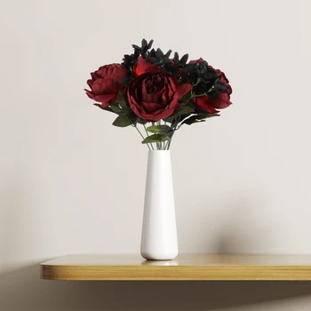 Искусственный Букет Пионов Поддельный Цветок 32 см Черная Шелковая Ткань 12 Головок Имитация Свадебного Украшения Цветок