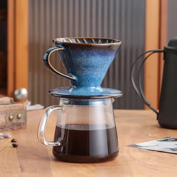 Керамическая кофейная воронка V60 Коническая Чашка для ручного заваривания кофе со спиральным рисунком, сменная печь для обжига, Винтажная кофейная посуда с фильтром