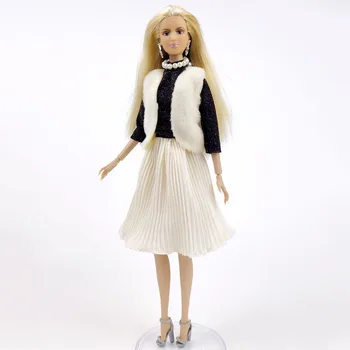 Комплект модной кукольной одежды из абрикосового меха для куклы Барби, одежда для свиданий, пальто, блузка, юбка, обувь для кукол 1/6, аксессуары и игрушки
