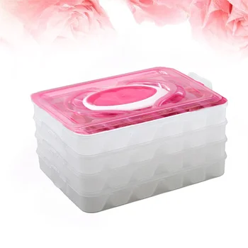 Коробка для хранения свежих пельменей в холодильнике, четырехслойный портативный штабелируемый контейнер для пельменей, органайзер (розово-красный)