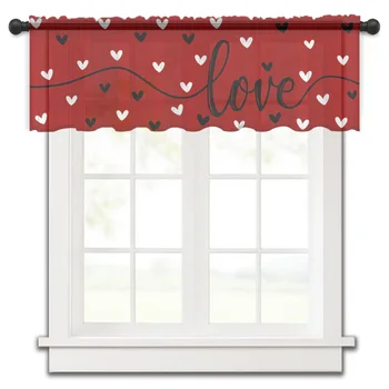 Красные короткие тюлевые занавески в виде сердца на День Святого Валентина, вуаль для спальни, Полупрозрачная занавеска для окна, Кухонный шкаф, маленькие шторы