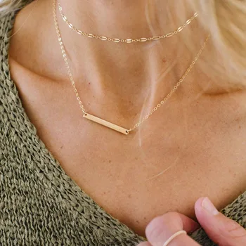 Креативное двухслойное Прямоугольное ожерелье из нержавеющей стали для женщин, простая геометрическая цепочка для ключиц, ювелирные Аксессуары