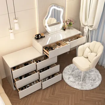 Легкий Туалетный столик в роскошном стиле, современный простой шкаф для хранения, стол для макияжа со встроенным зеркалом, Подарочная бытовая мебель для девочек