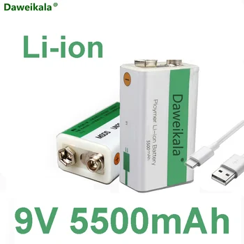 Литий-ионный аккумулятор Большой емкости Daweikala для зарядки через USB 9V 5500mAh Подходит для фотокамер и электронных изделий + USB-кабель для зарядки