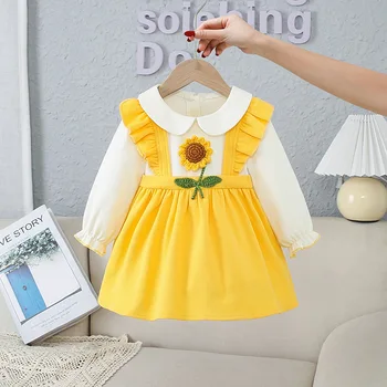 Милое платье принцессы для девочек, Весна-осень, Детское Праздничное платье на День рождения с длинным рукавом Sunshine Sunflower