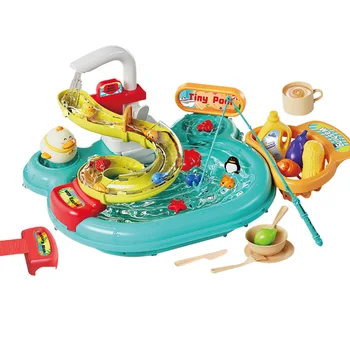 Многофункциональная Игрушечная Раковина для Малышей 2-в-1, Кухонные Игрушки, Электрическая Посудомоечная Машина с Проточной Водой, Ролевые Игры для Детей