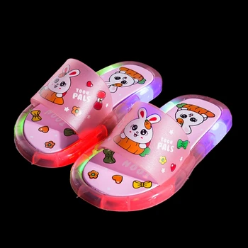 Модные светящиеся тапочки pantufa с нескользящей мягкой подошвой, обувь с кроличьими кристаллами, сияющие огоньки, сандалии для мальчиков и девочек, детская обувь