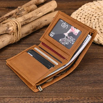 Мужской винтажный кошелек Luufan из натуральной кожи с карманом для монет на молнии, Короткие кошельки, маленький кошелек, Держатели для карт в простом стиле, мужской кошелек